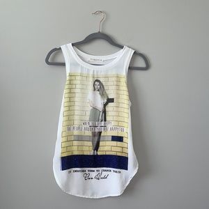 Nylon Apparel White Long Tank W Words Sz Sm